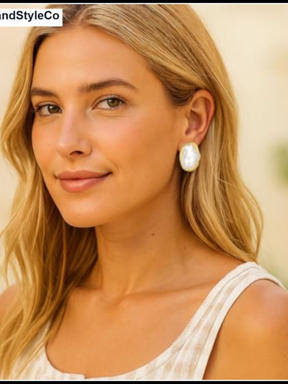 Vintage 14K Gold Plated Pearl Earrings for Women, Chunky Oval Stud Statement - Picture 3 of 6